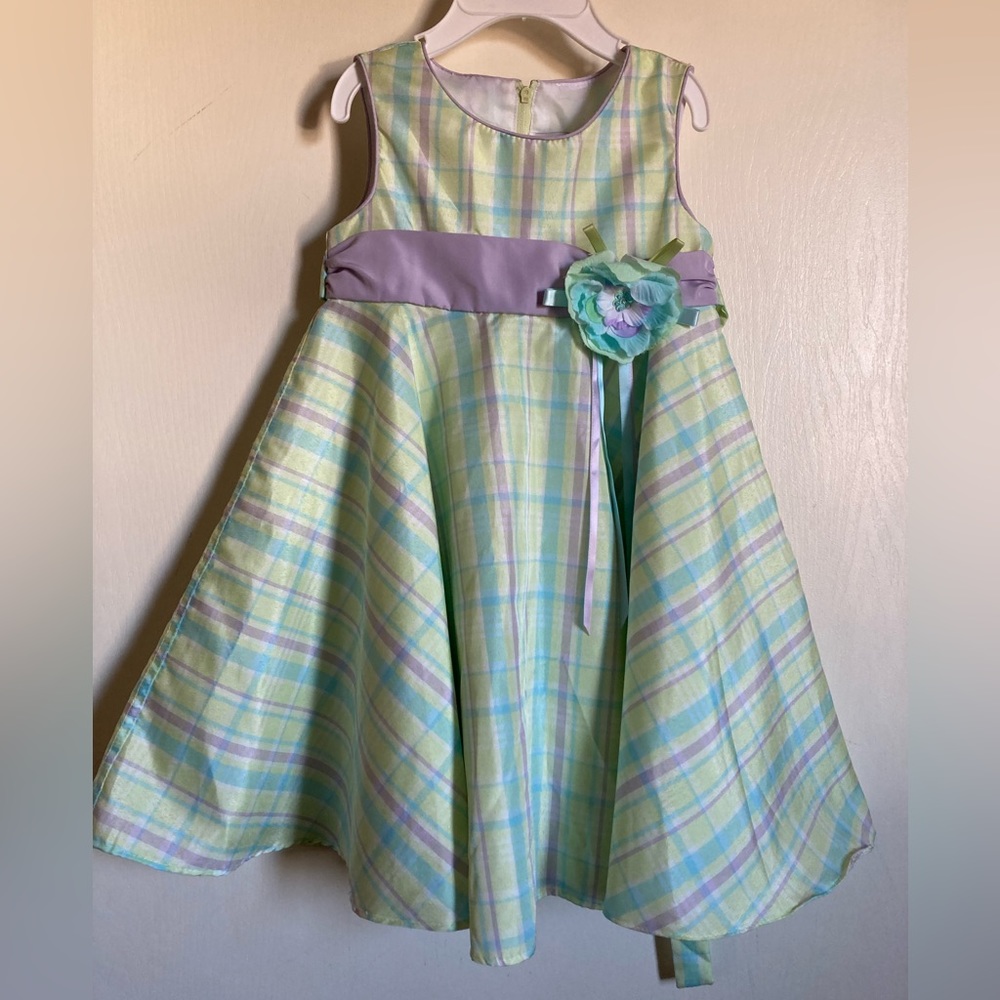 *Good Lad Vintage Light Green Plaid Sleeveless Size 2T Flare Party Dress #IB